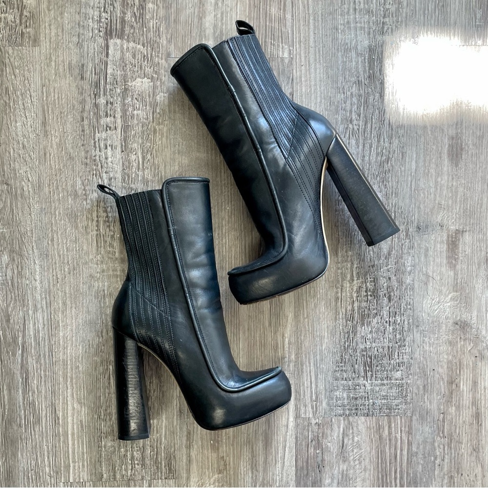 Alexander Wang Addison Platform Black Italian Leather Ankle Boots Size 37 - Picture 13 of 16